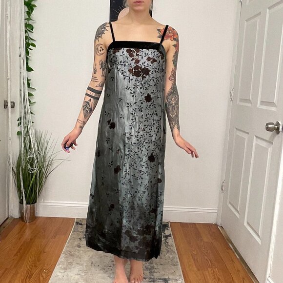 Y2K Andrea Rosati Sleeveless Floral Maxi Dress Square Neck Size 6 Gray/Black - Picture 2 of 14